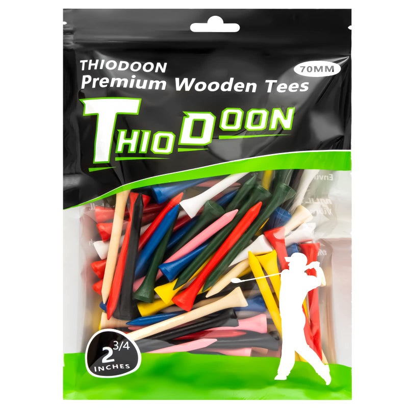 THIODOON Golf tees 2 3/4 inch Less Friction Wood Tees Training for Golfer Professional Natural Wood Golf tees Bulk 100 Count Golfing Tees - Image 1